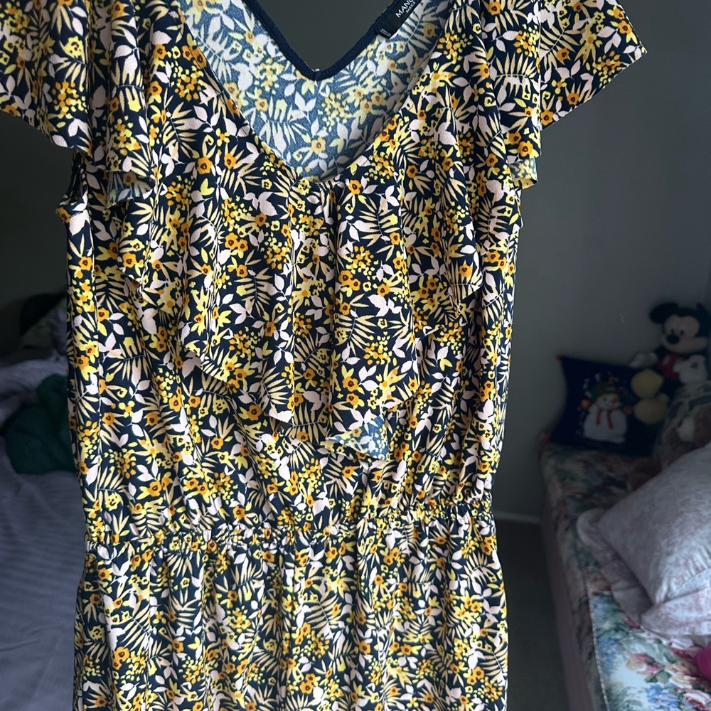 Mango Yellow and Black Floral Midi overall